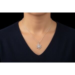 Women Necklace Macys Sparkling Snowflake Pendant Necklace Silver Tone Chain 8 in